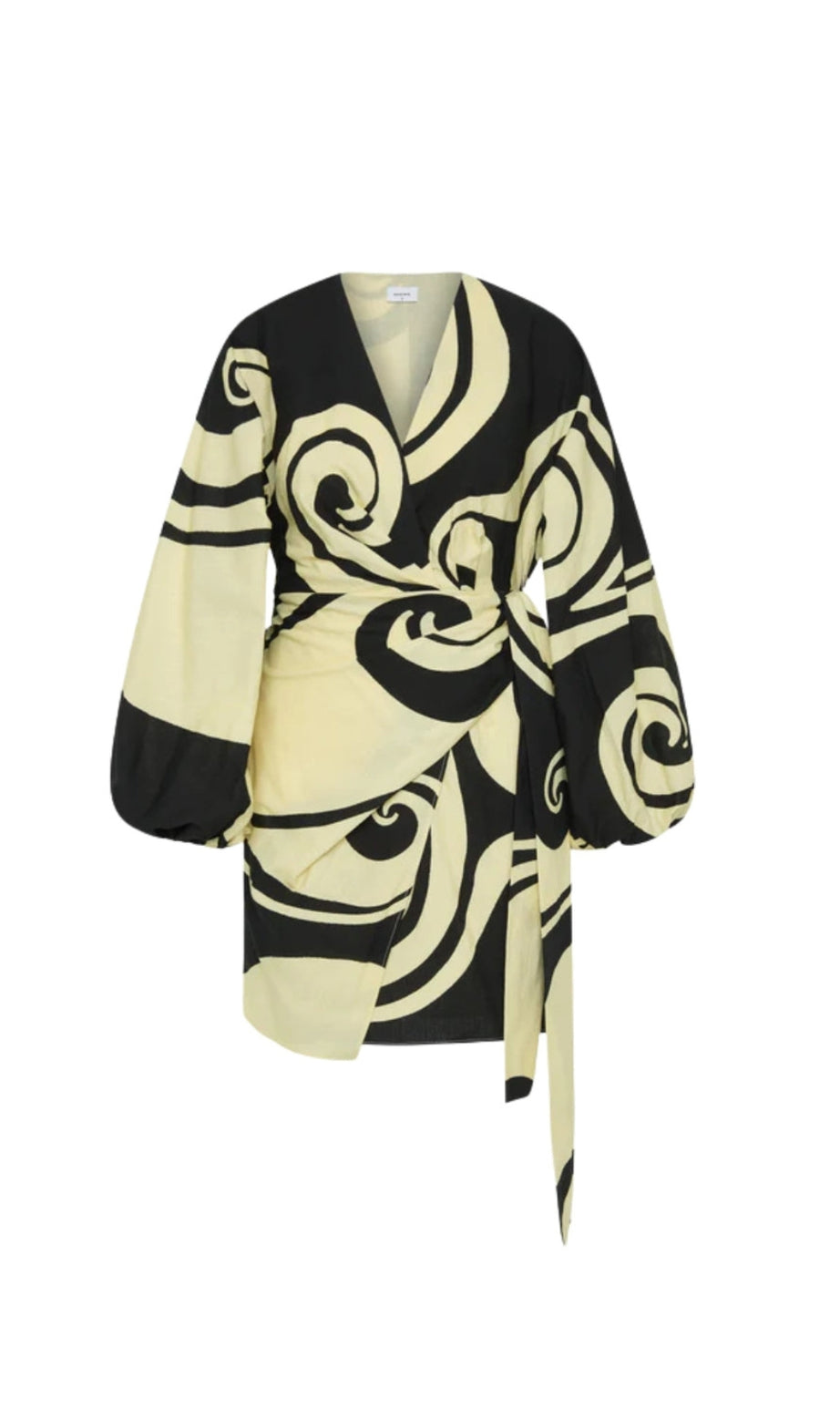 oceanic swirl v-neck puff sleeve mini dress
