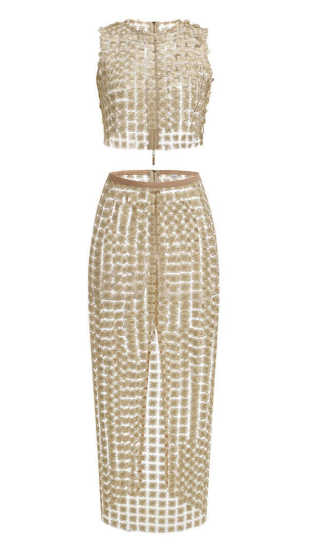 AIIZIE APRICOT SHEER PLAID FISHTAIL MAXI SKIRT TWO PIECE OF SET - product image