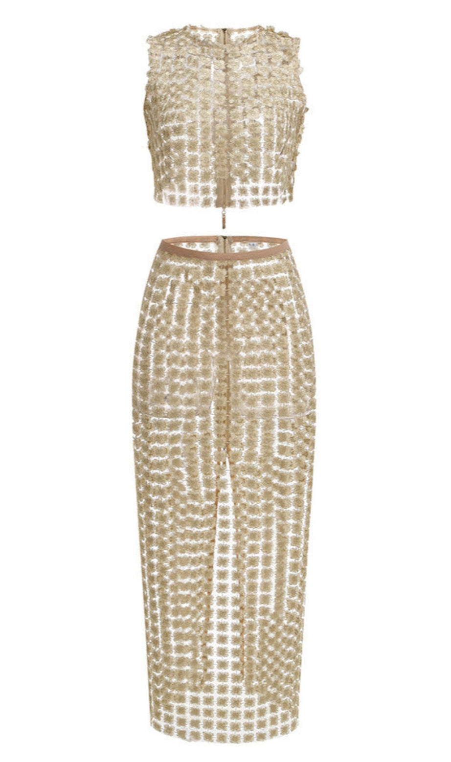 apricot Sheer plaid fishtail maxi skirt two piece of set