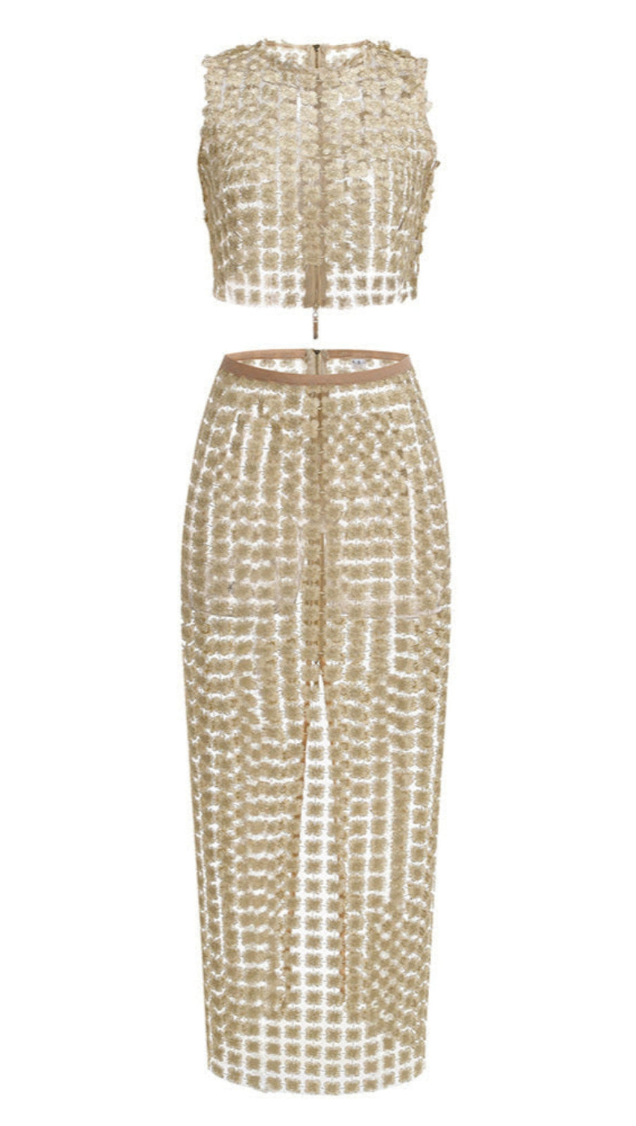 APRICOT SHEER PLAID FISHTAIL MAXI SKIRT TWO PIECE OF SET