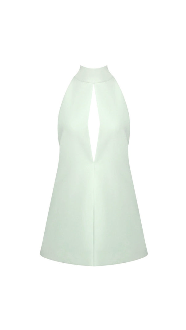 AIIZIE V-NECK CUTOUT BACKLESS CREPE HALTER DRESS - CELADON - product image