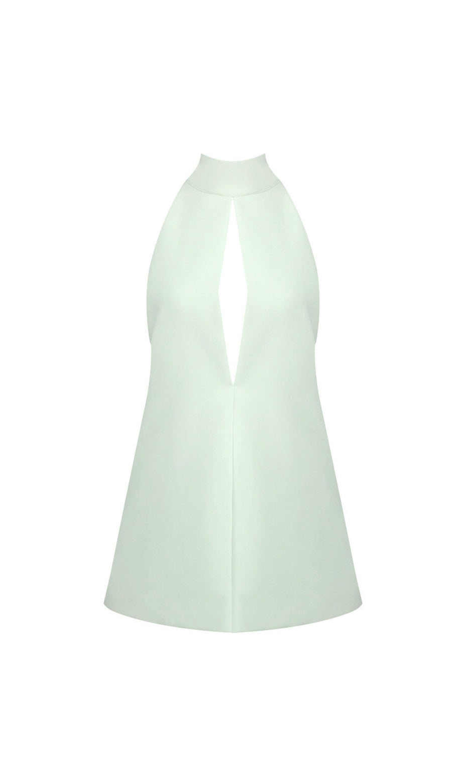 v-neck cutout backless crepe halter dress - celadon