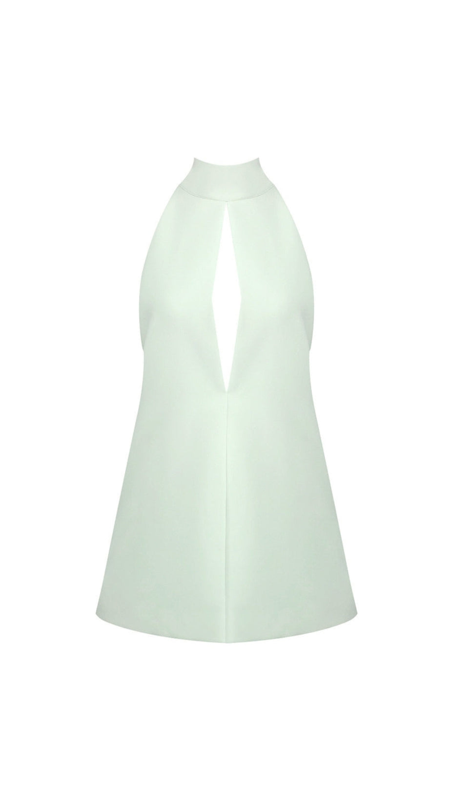 V-NECK CUTOUT BACKLESS CREPE HALTER DRESS - CELADON