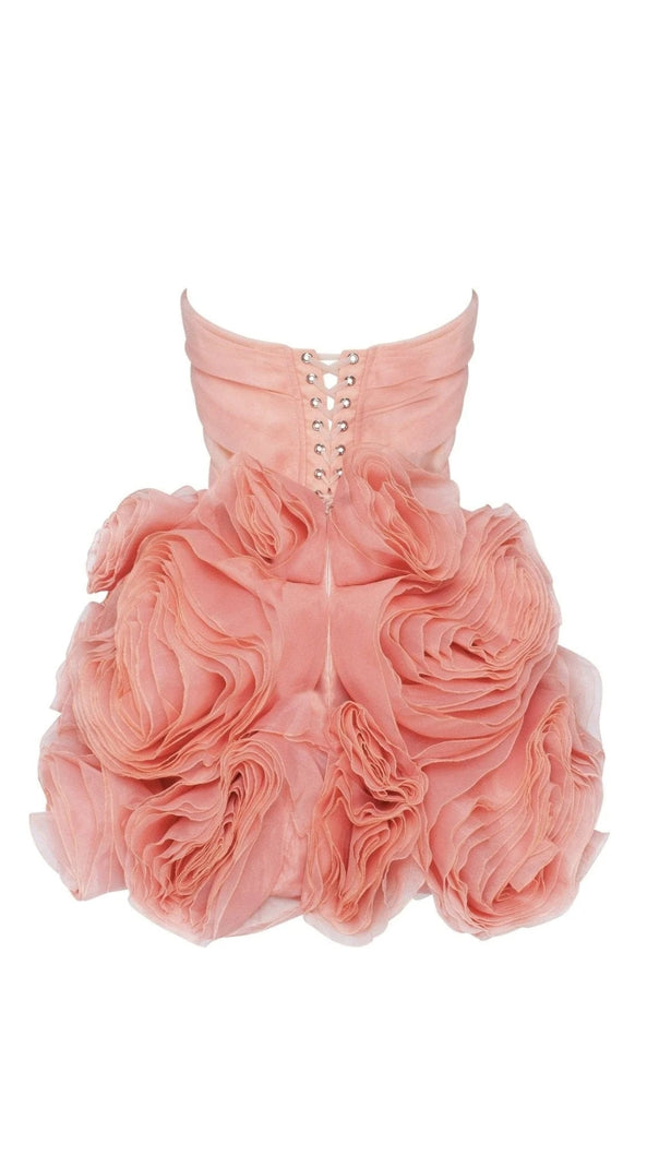 MINI ABITO IN ORGANZA CON APPLICAZIONI GEORGIA E CORALLO