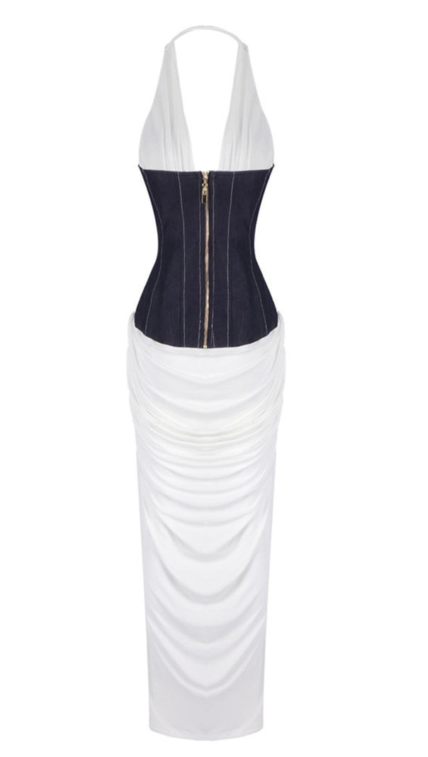 AIIZIE HALTER NECK CONTRAST CORSET MAXI DRESS IN WHITE - product image