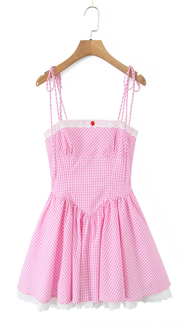 AIIZIE JOYCE GRID STRAP MINI DRESS IN PINK - product image