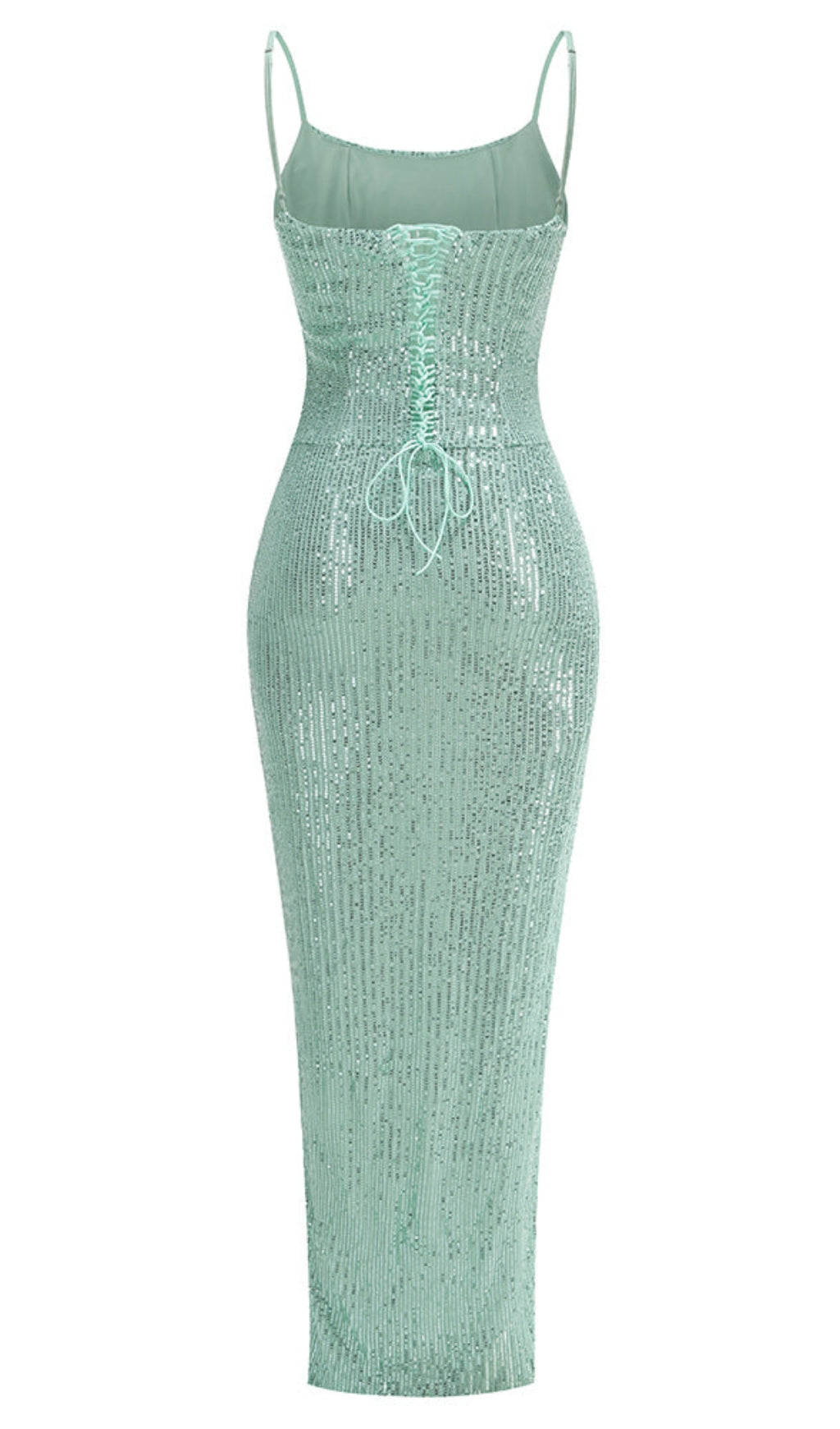 SLIP SEQUIN DRAPED SLIT MAXI DRESS
