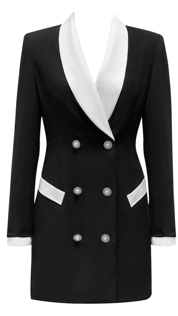 AIIZIE WHITE - TRIM DOUBLE - BREASTED BLAZER DRESS IN BLACK - product image