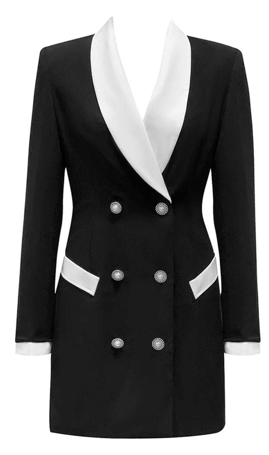 Abito blazer doppiopetto bianco con rifiniture nere
