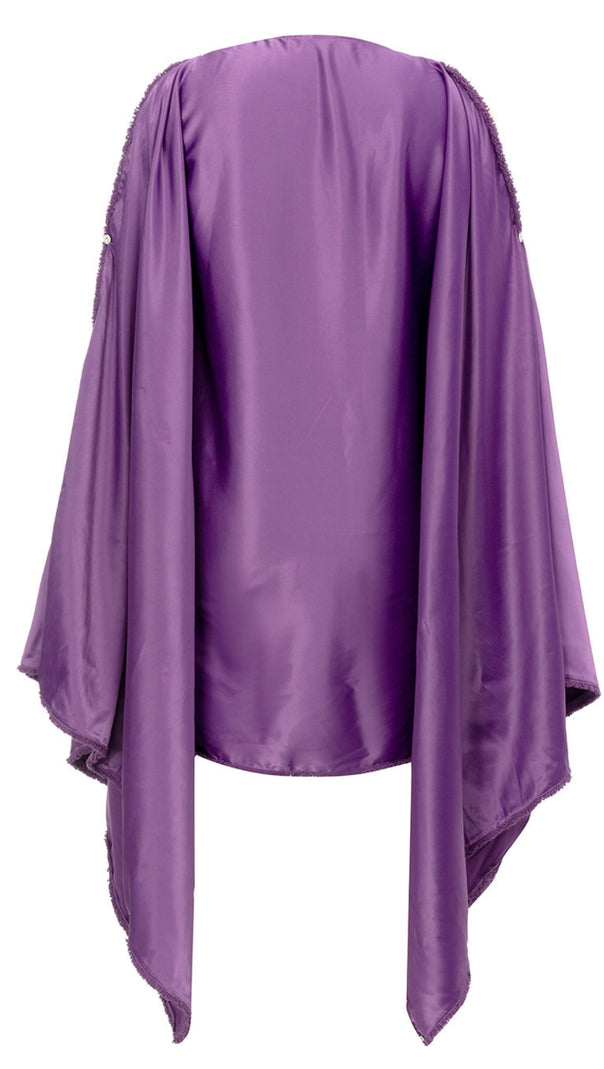 AIIZIE SATIN COWL - NECK CAPE - SLEEVE MINI DRESS IN PURPLE - product image