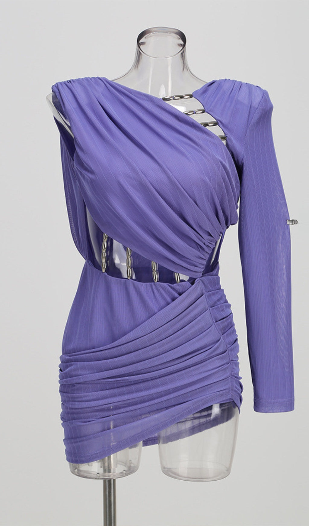 AIIZIE VIOLET ASYMMETRIC LONG SLEEVE CUTOUT BODYCON MINI DRESS - product image