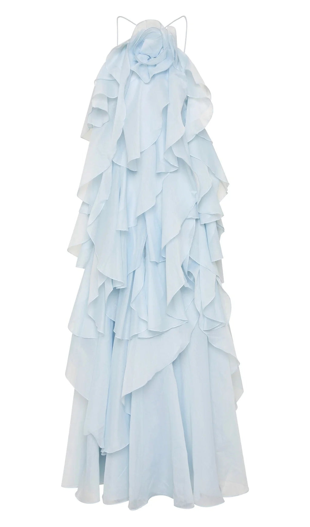 OFF-SHOULDER RUFFLE LAYERED MAXI DRESS IN BLUE
