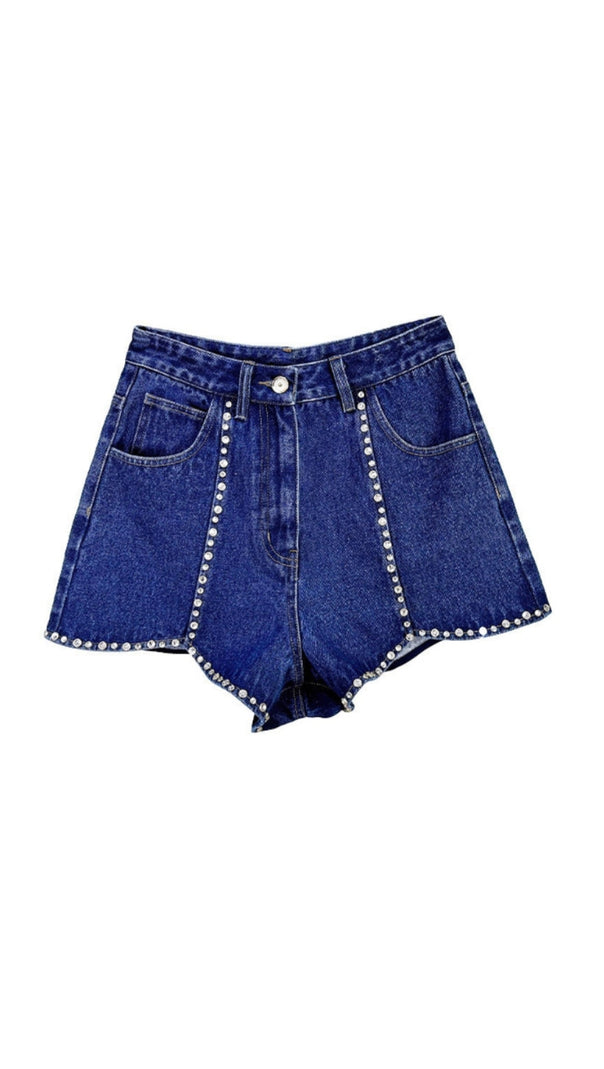 AIIZIE RHINESTONE DENIM SHORTS IN BLUE - product image