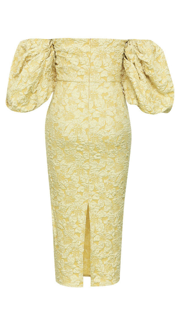 AIIZIE FLORAL - JACQUARD OFF - SHOULDER MIDI DRESS IN YELLOW - product image