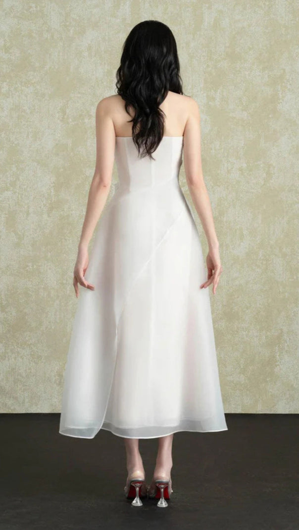 AIIZIE STRAPLESS LAYERED ORGANZA MIDI DRESS IN WHITE - product image