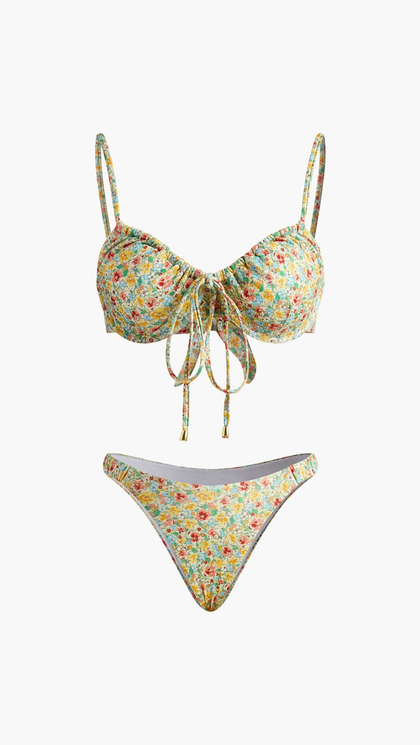 AIIZIE FLORAL PATTERNED FRONT TIE BIKINI SET - product image