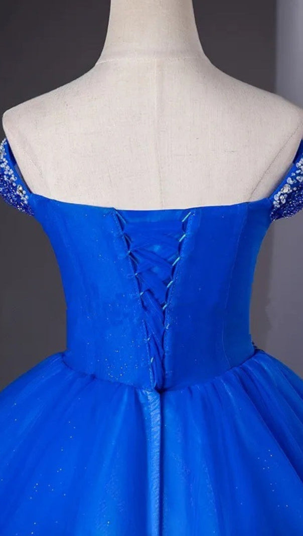 AIIZIE ROYAL BLUE BEADED CORSET BALL GOWN OFF SHOULDER PRINCESS - product image