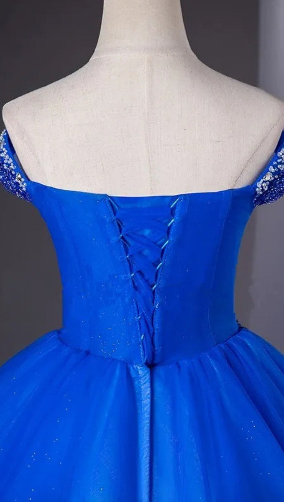 ROYAL BLUE BEADED CORSET BALL GOWN OFF SHOULDER PRINCESS