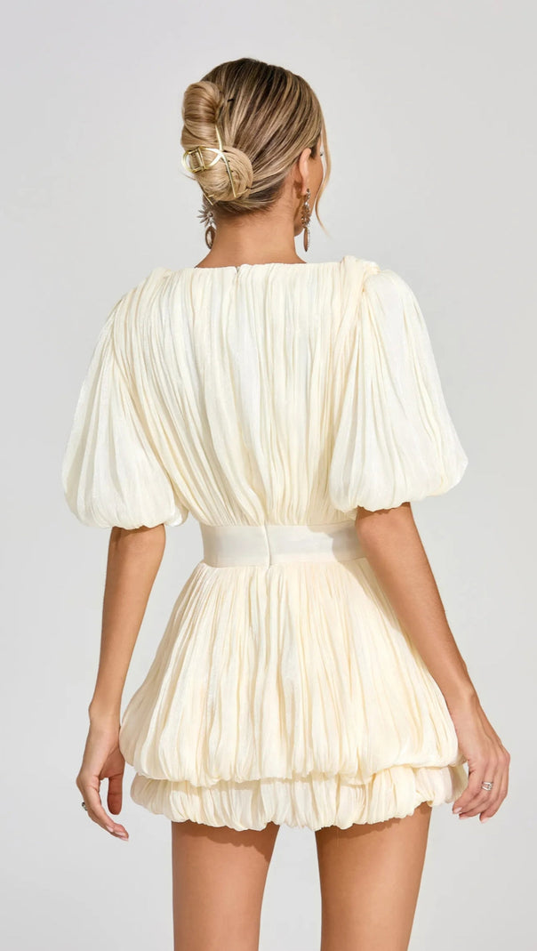 AIIZIE EARTHA APRICOT 3D FLOWER ORGANZA PLEATED MINI DRESS - product image