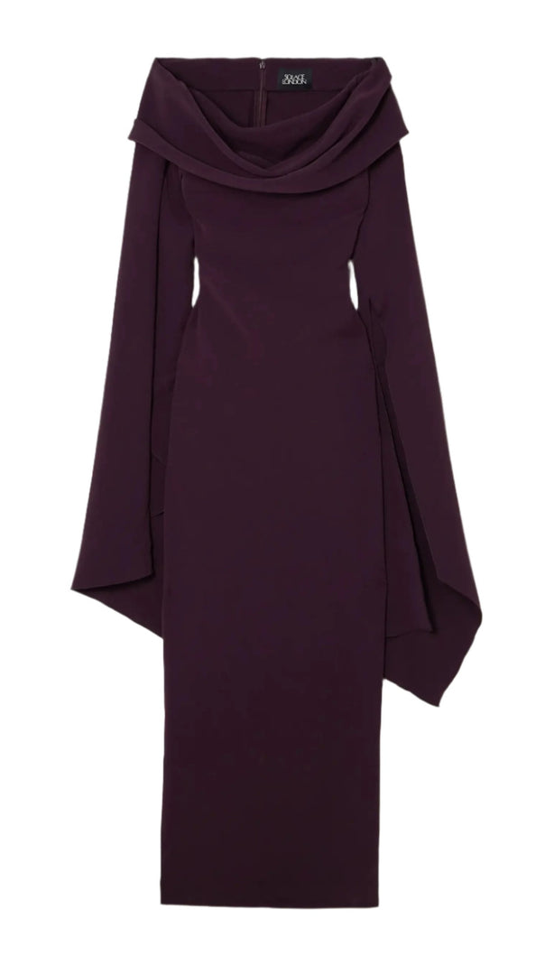 AIIZIE DRAPED OFF-THE-SHOULDER CREPE MAXI DRESS IN BURGUNDY - product image