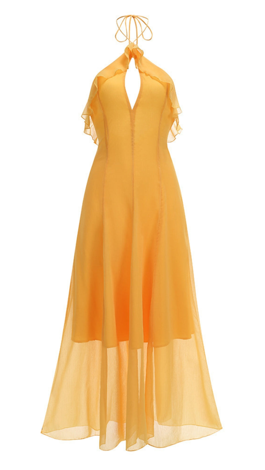 YELLOW HALTER NECK RUFFLED CHIFFON MAXI DRESS
