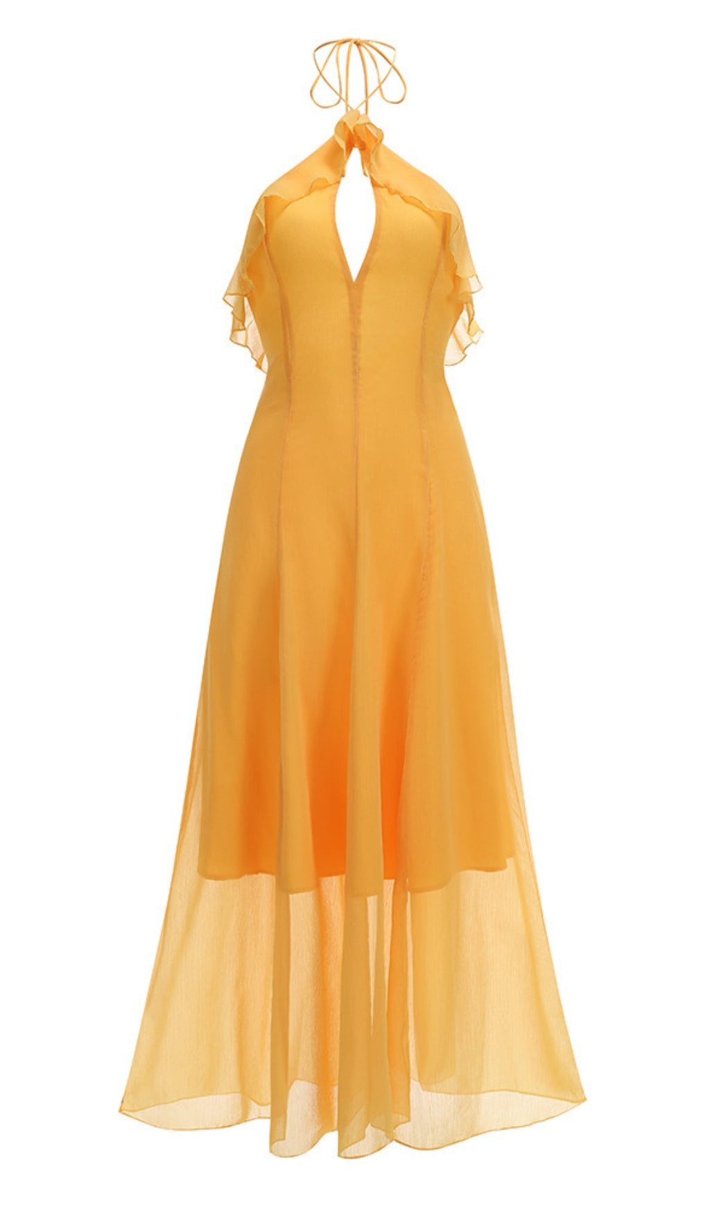 YELLOW HALTER NECK RUFFLED CHIFFON MAXI DRESS