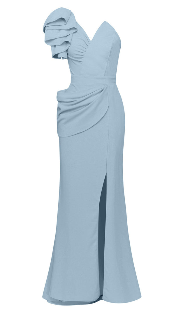 AIIZIE ONE - SHOULDER RUFFLED SLIT MAXI DRESS IN BLUE - product image