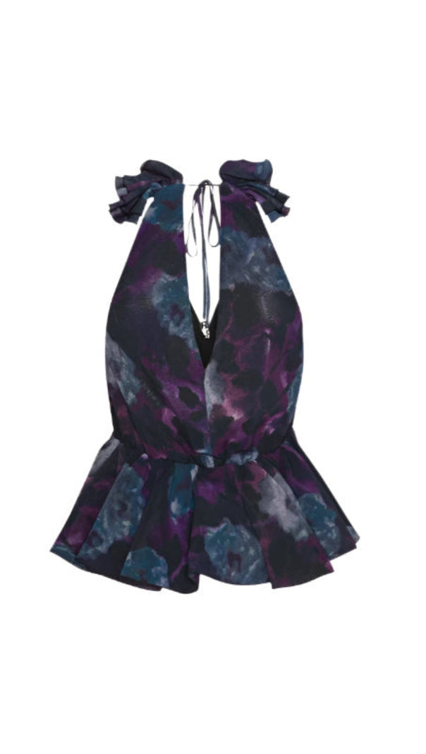 AIIZIE FLORAL PRINT CHIFFON RUFFLE TOP - product image