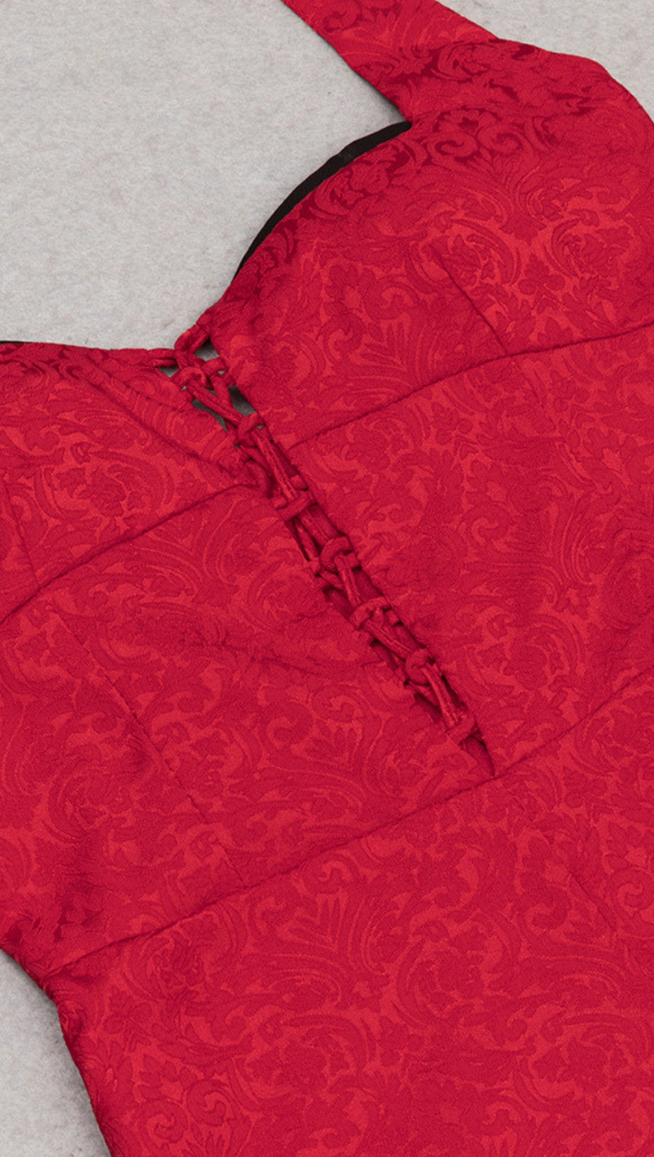 Neckholder-Midikleid aus Brokat mit Schnürung in Rot