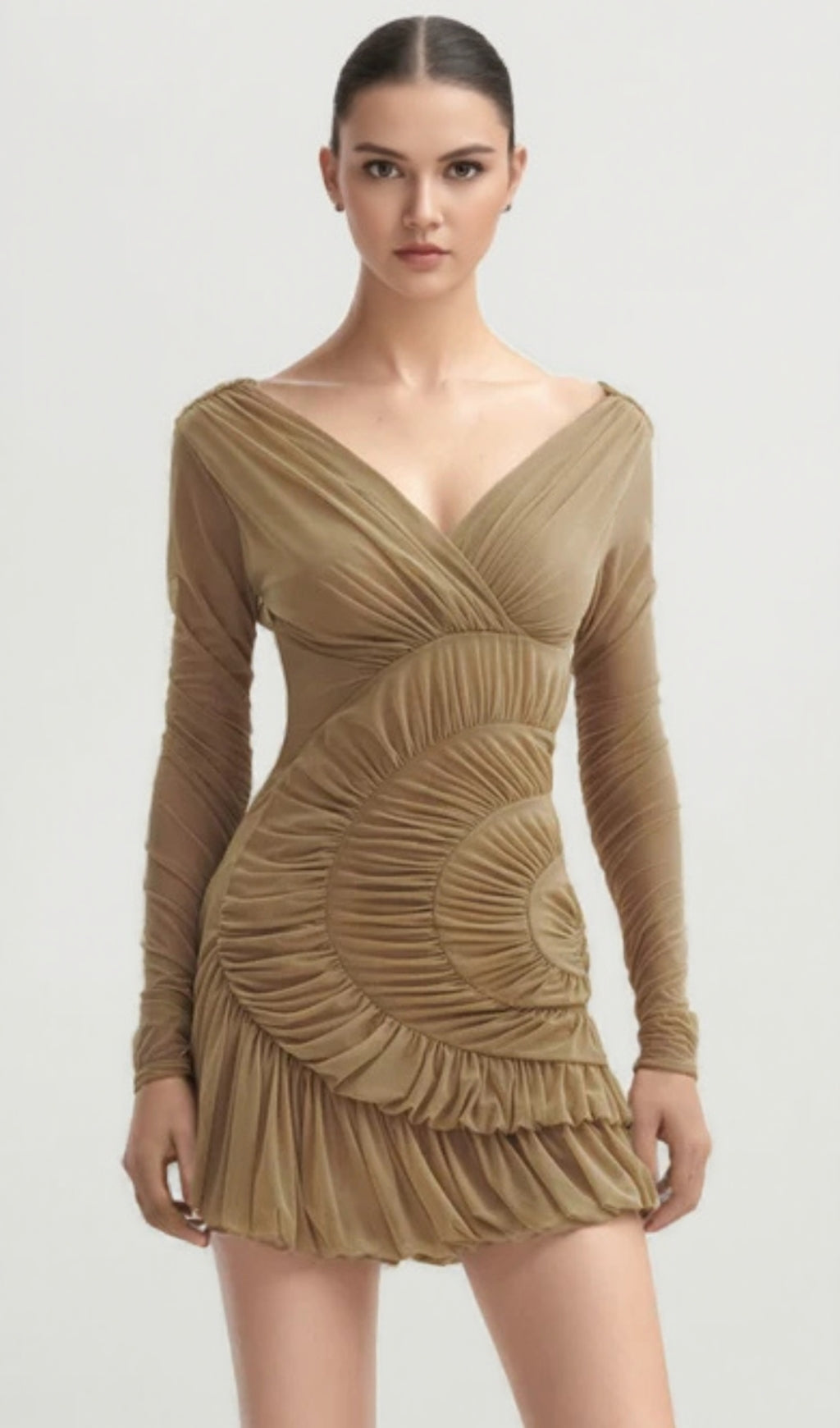AIIZIE LYRE MESH SHIRRED MINI DRESS - product image