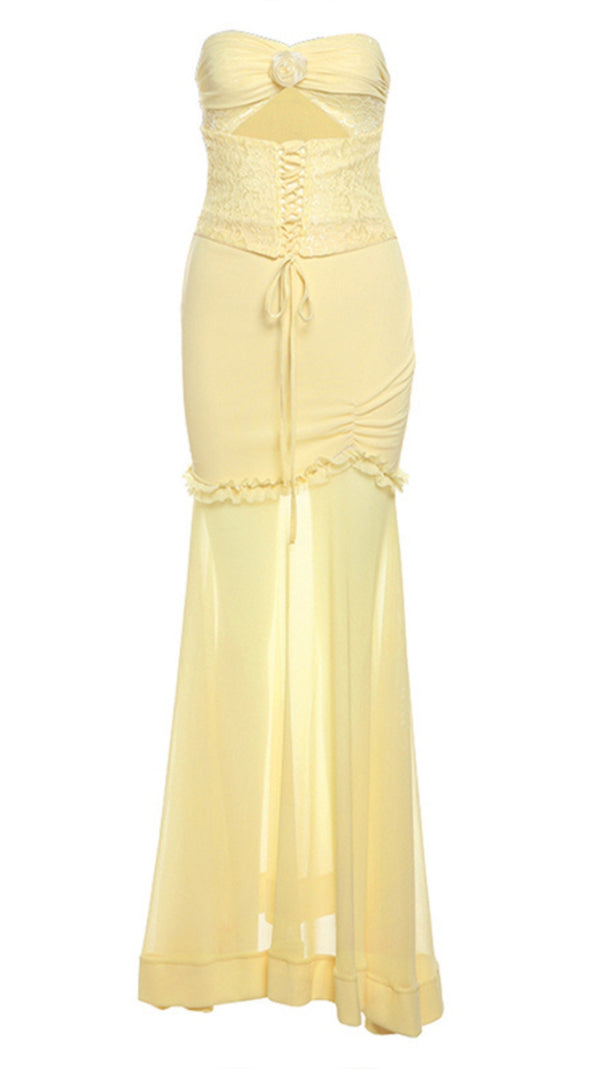 AIIZIE MESH CUTOUT CORSET MAXI DRESS - YELLOW - product image