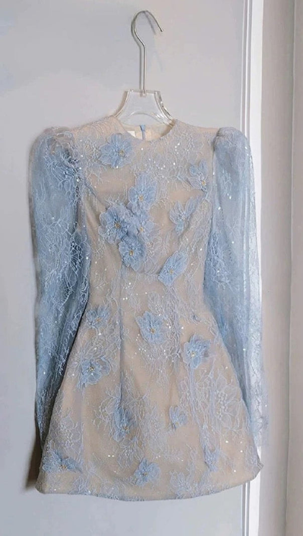 AIIZIE AMY LACE MINI DRESS IN BLUE - product image
