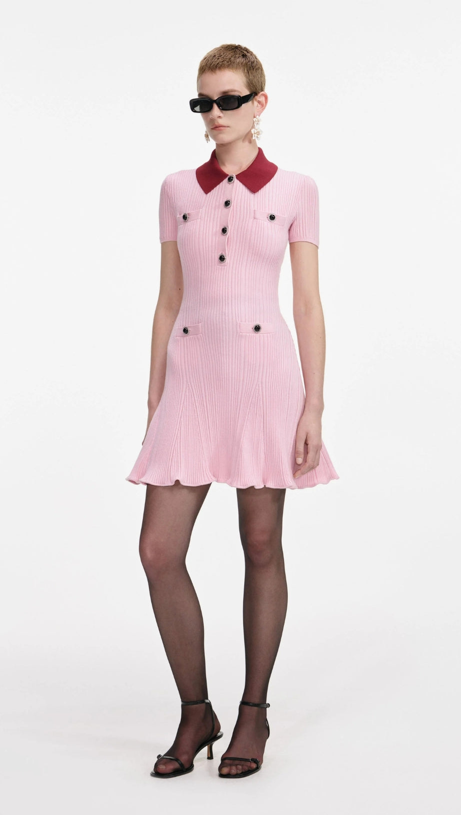 CHRISTINE PINK CONTRAST COLLAR KNIT MINI DRESS