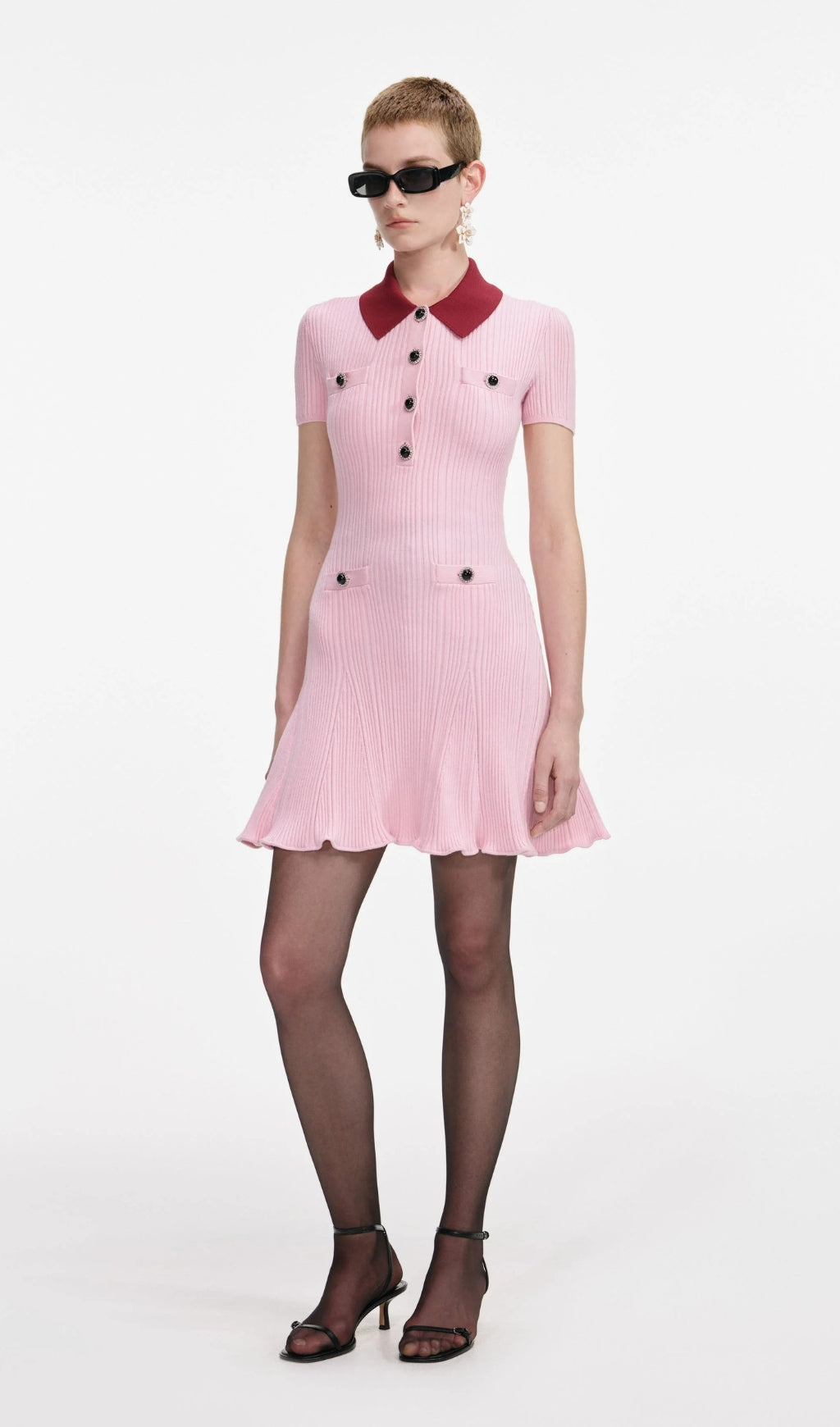 AIIZIE CHRISTINE PINK CONTRAST COLLAR KNIT MINI DRESS - product image