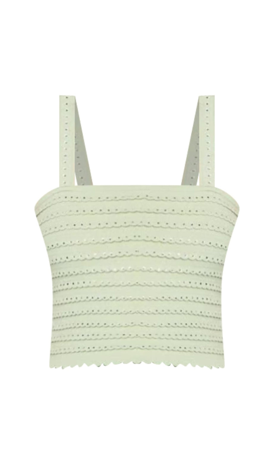 Top corto in maglia con finiture in strass color verde mandorla