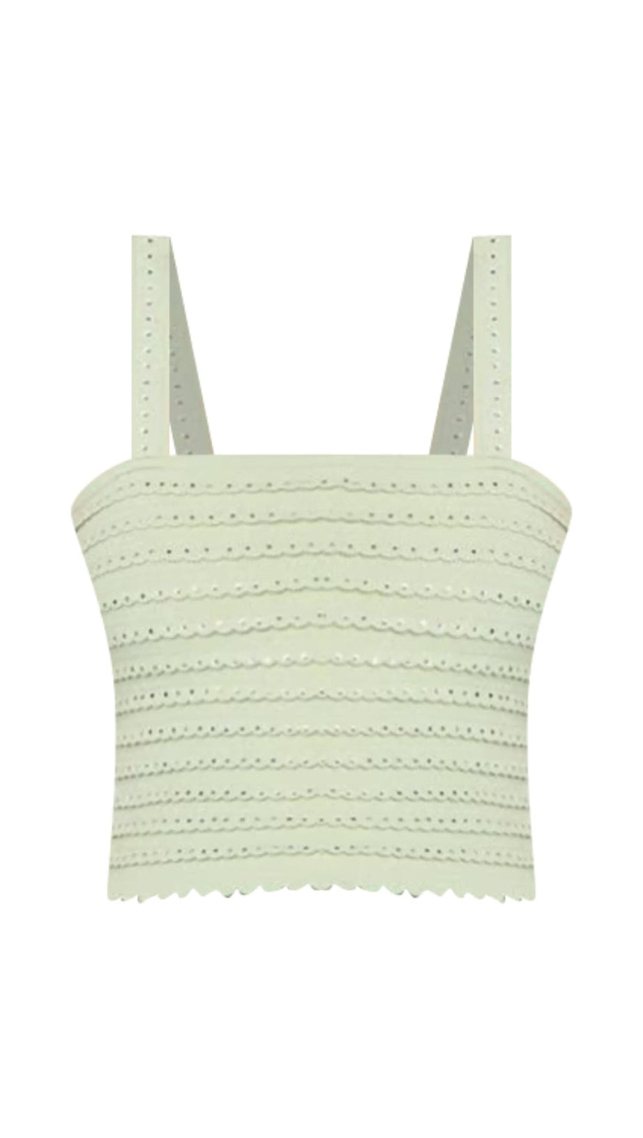 Top corto in maglia con finiture in strass color verde mandorla