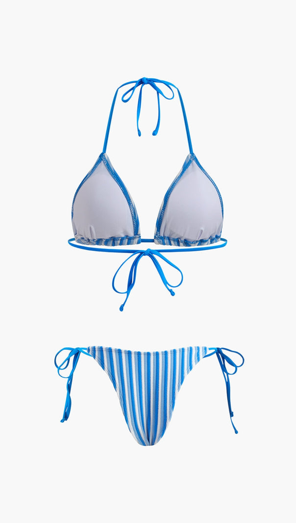 AIIZIE HALTER TRIANGLE STRIPED BIKINI SET - product image