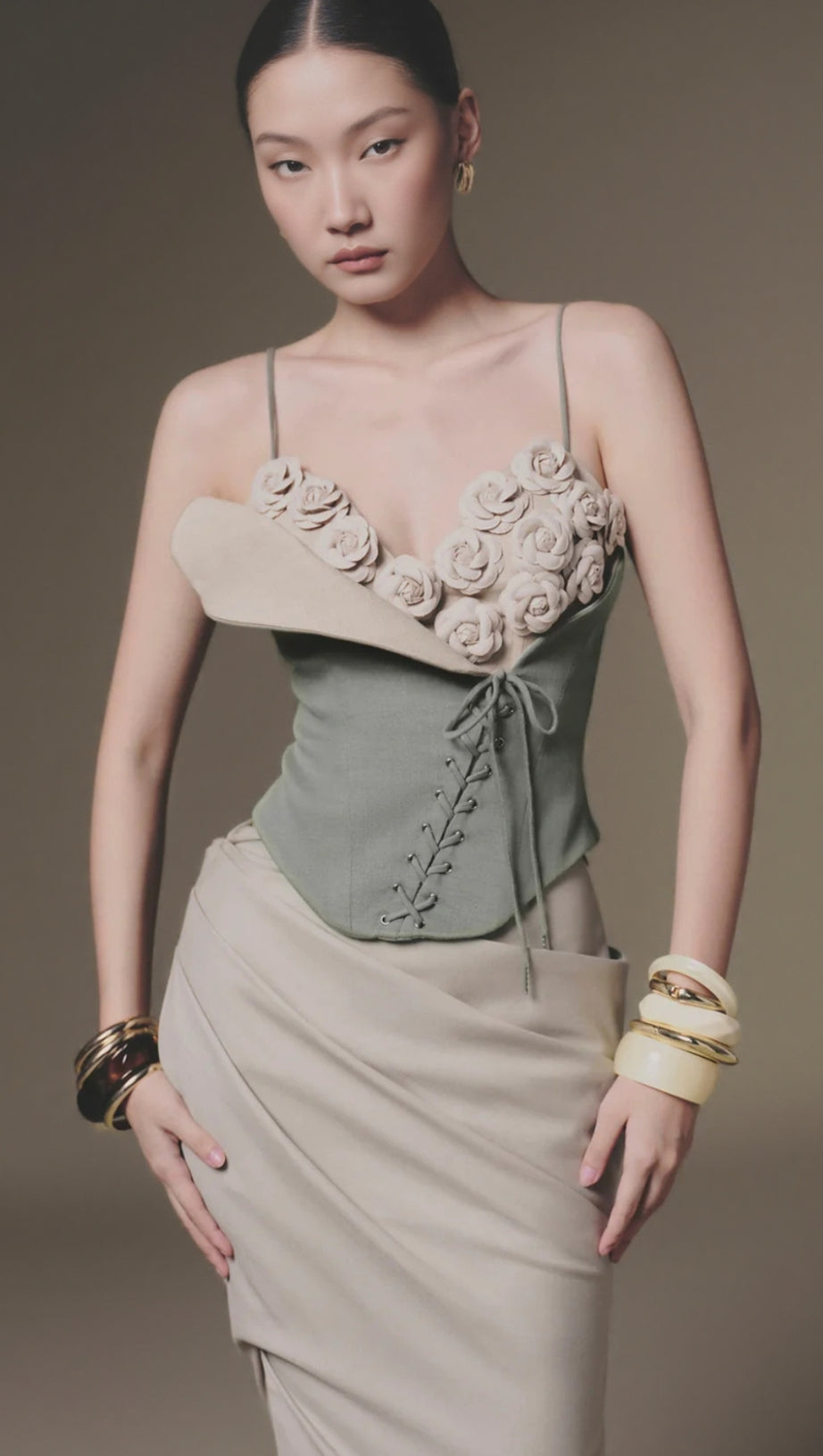 EMILY BLUE MINT CAMELLIA CORSET TOP