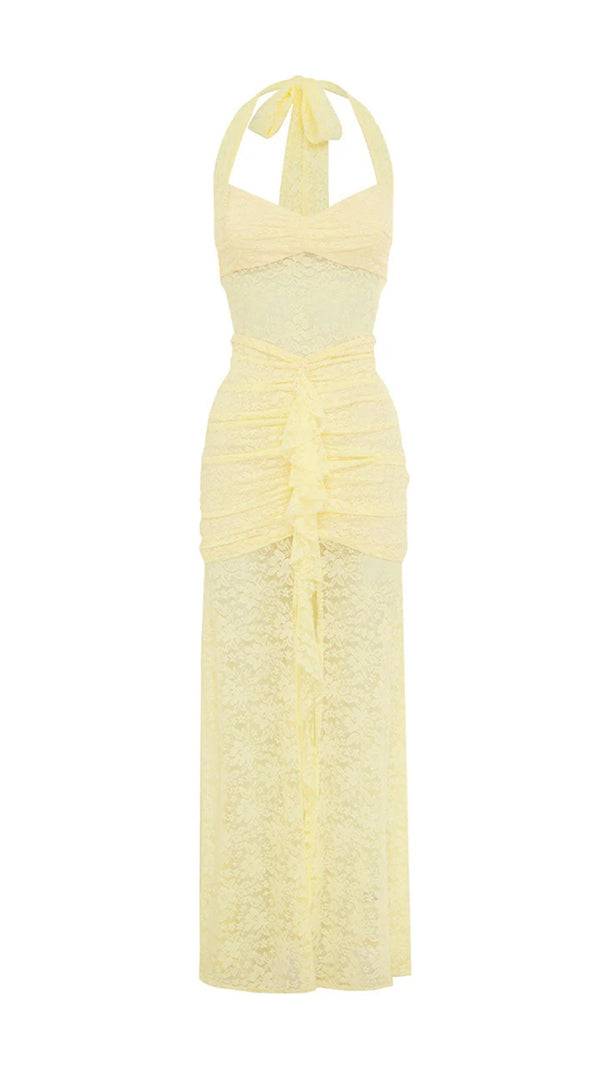 AIIZIE YELLOW LACE HALTER NECK MAXI DRESS - product image