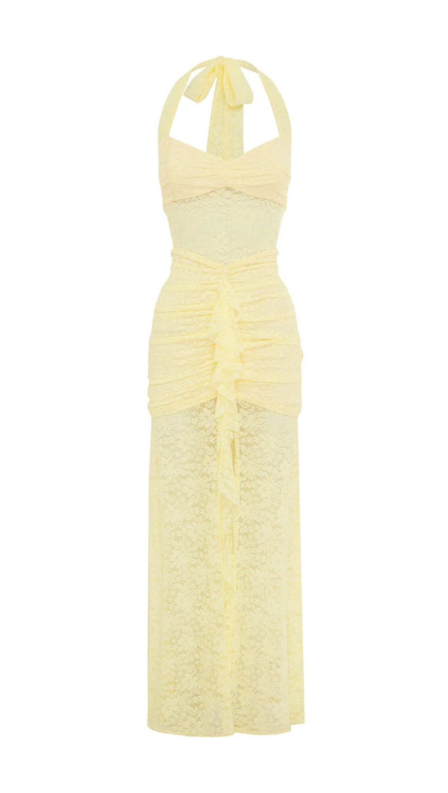 YELLOW LACE HALTER NECK MAXI DRESS