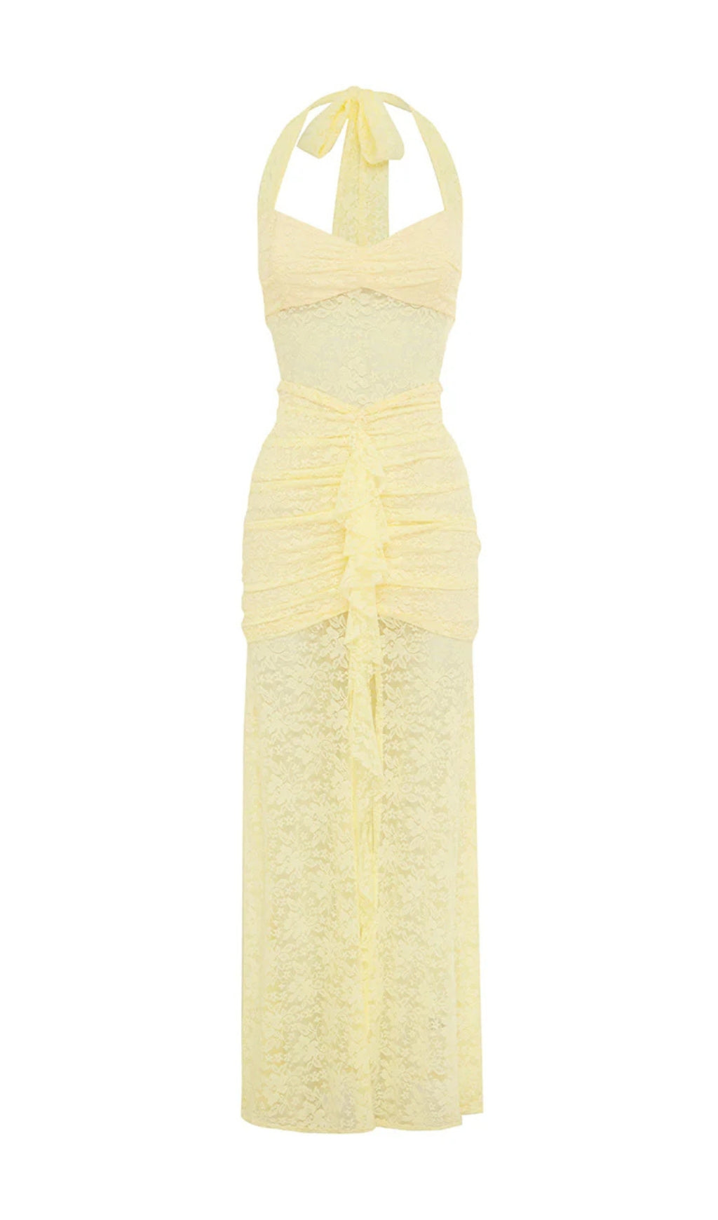 YELLOW LACE HALTER NECK MAXI DRESS
