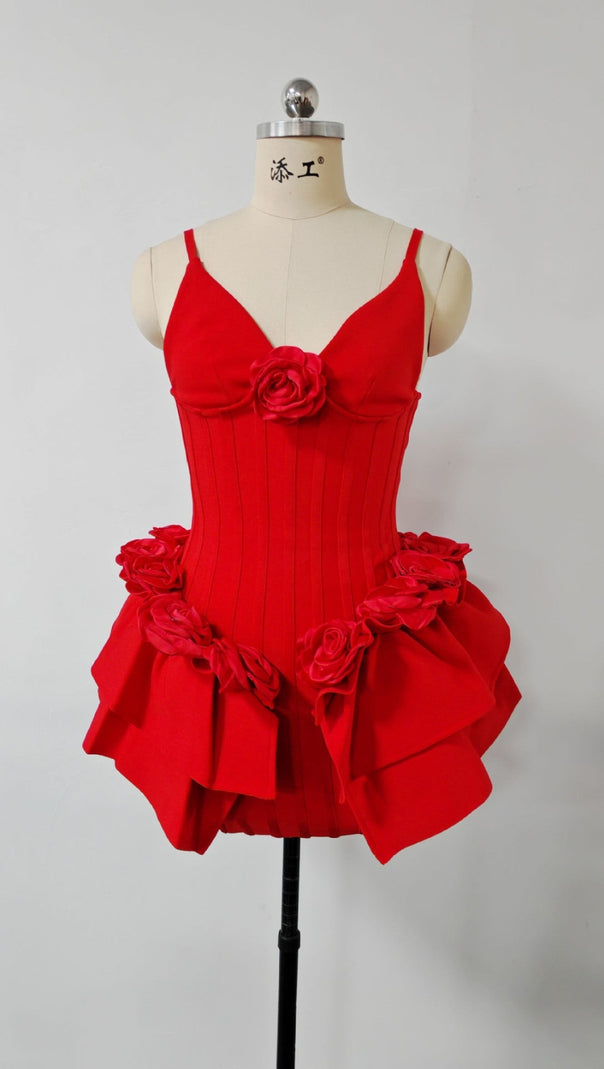 AIIZIE MARCIA SLEEVELESS SEQUINS FLOWER BANDAGE MINI DRESS IN RED - product image