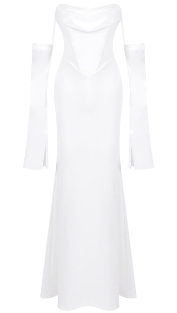 AIIZIE LONG SLEEVE STRAPLESS DRAPED MAXI DRESS WHITE - product image