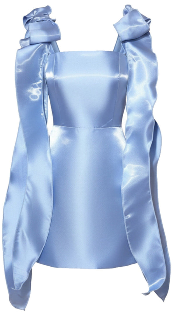 AIIZIE ROYAL BLUE SATIN MINI DRESS WITH BOW SHOULDER STRAPS - product image