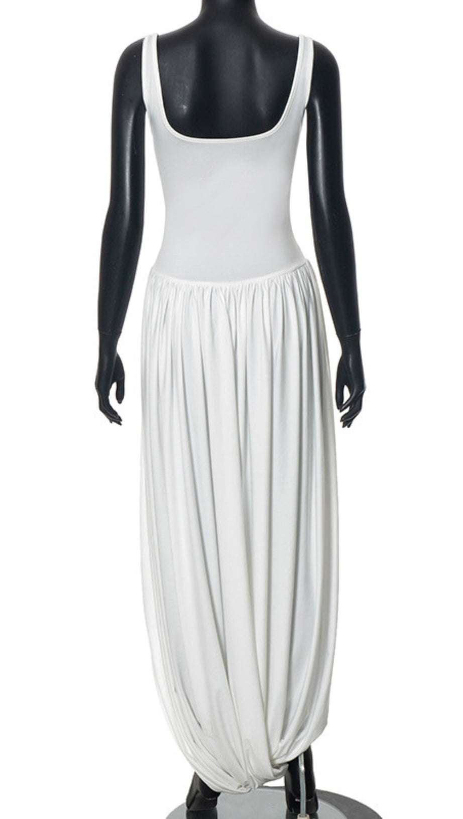 SQUARE NECK RUCHED ASYMMETRIC MAXI DRESS IN WHITE