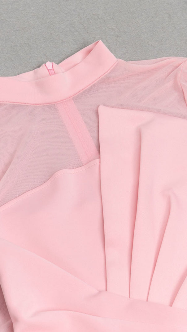 AIIZIE MOCK NECK MESH - SLEEVE BOW - DETAIL MIDI DRESS IN PINK - product image