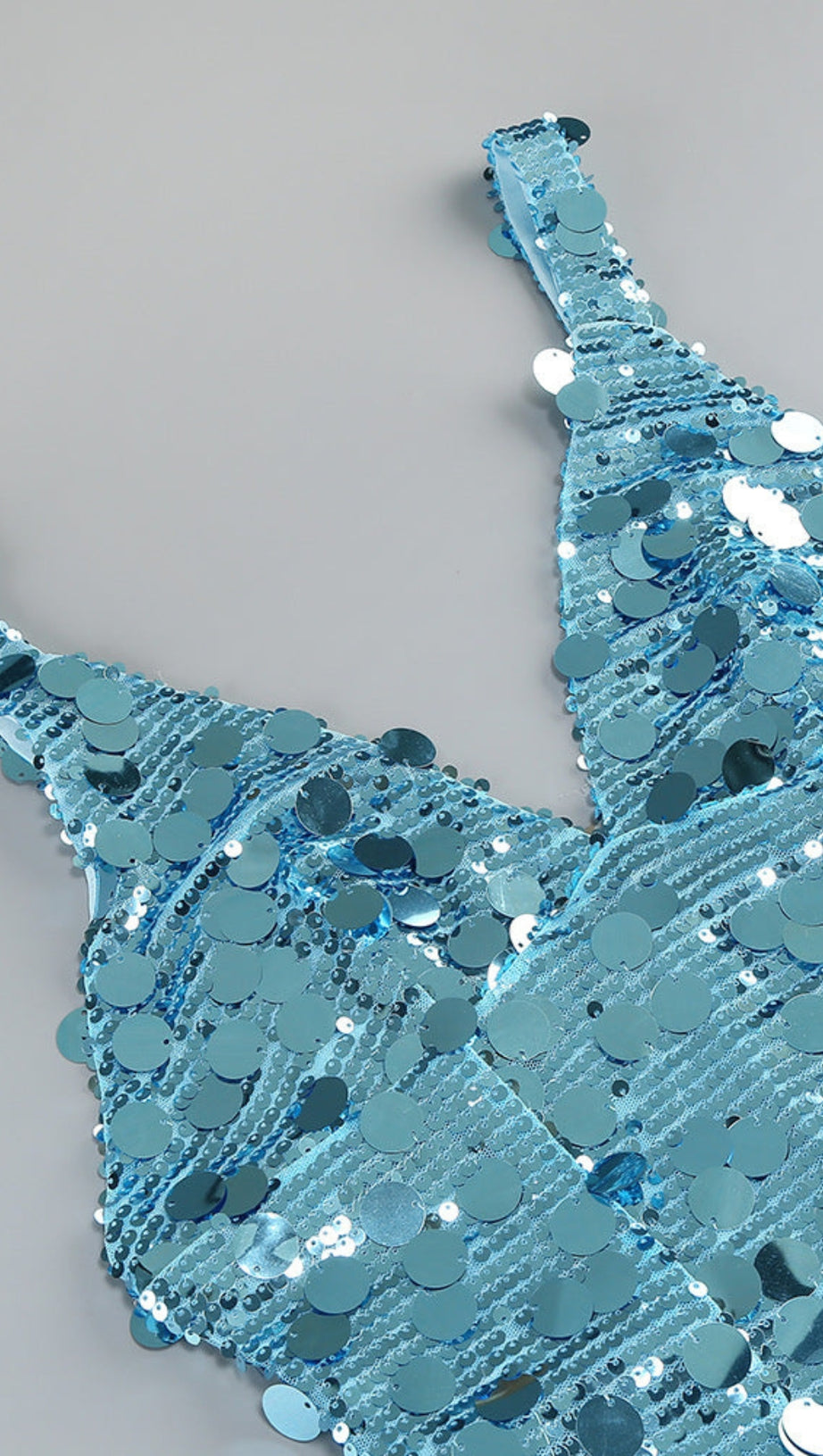 CARLIN SEQUIN DEEP V STRAPLESS MAXI DRESS IN BLUE