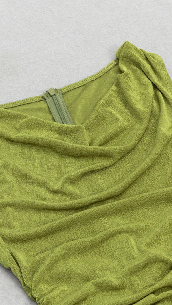 AIIZIE RUCHED ASYMMETRIC RUFFLE - HEM MIDI DRESS IN GREEN - product image