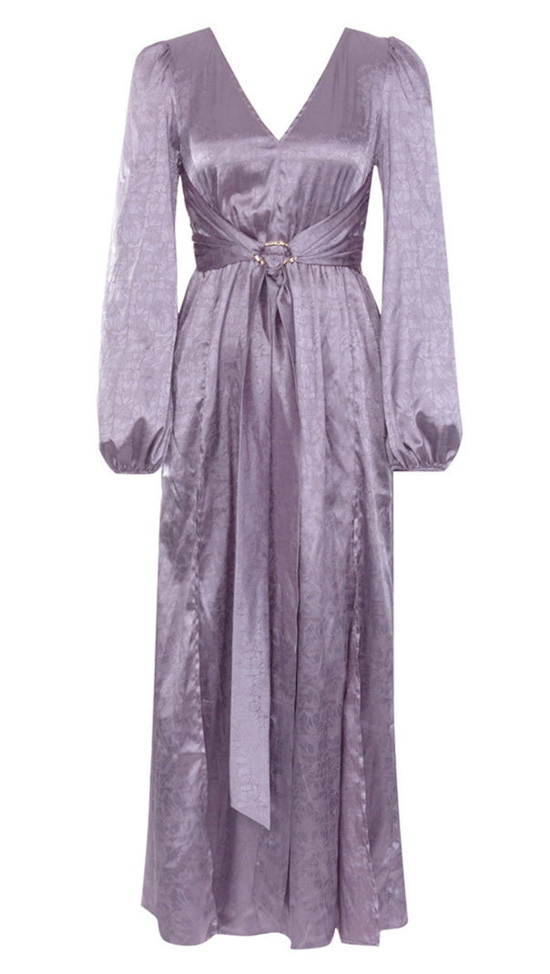AIIZIE V - NECK BELTED BROCADE LONG - SLEEVE IN PURPLE - product image