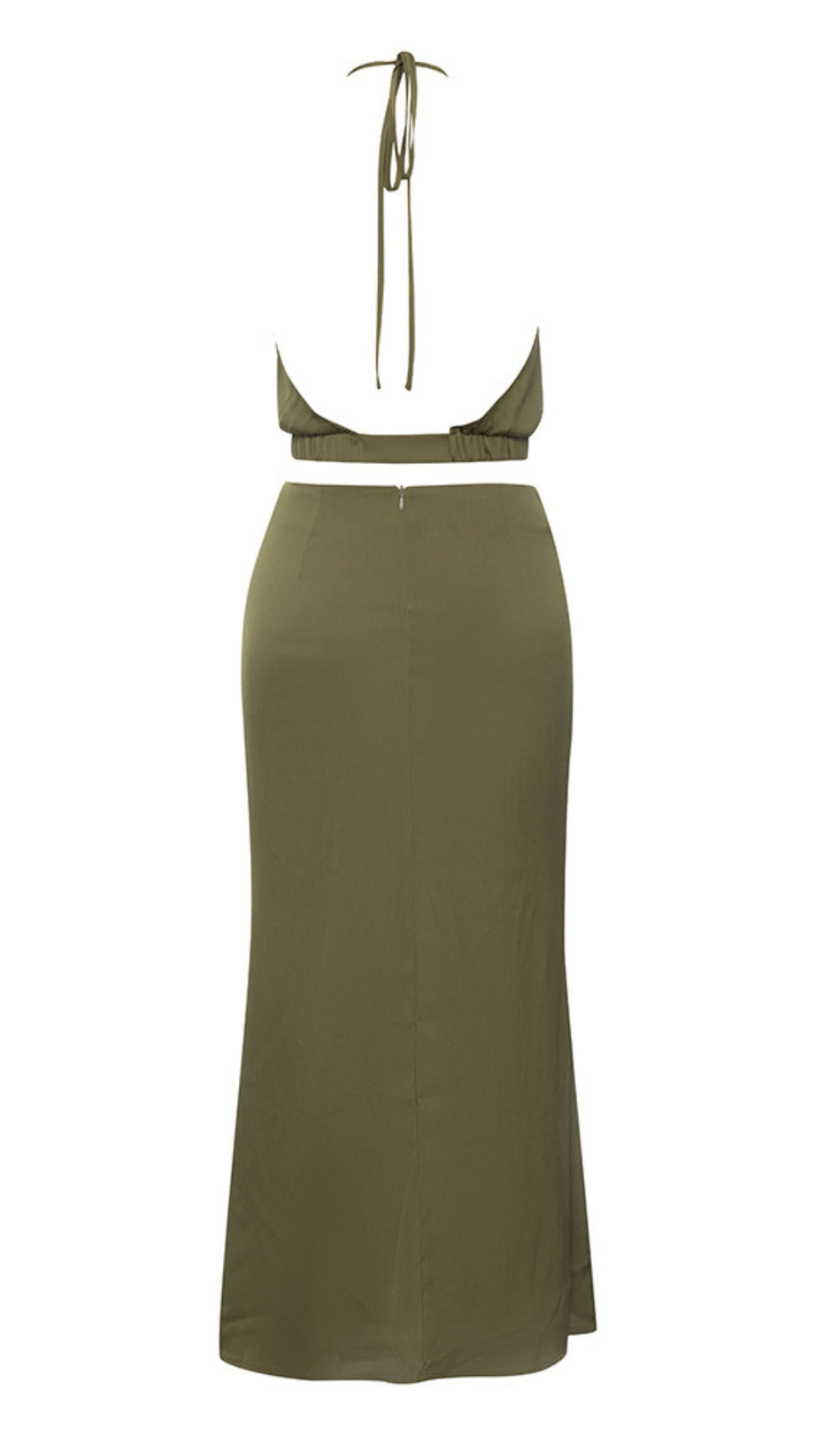 Neckholder-Midikleid mit Cut-Outs und Schlitz in Olivgrün